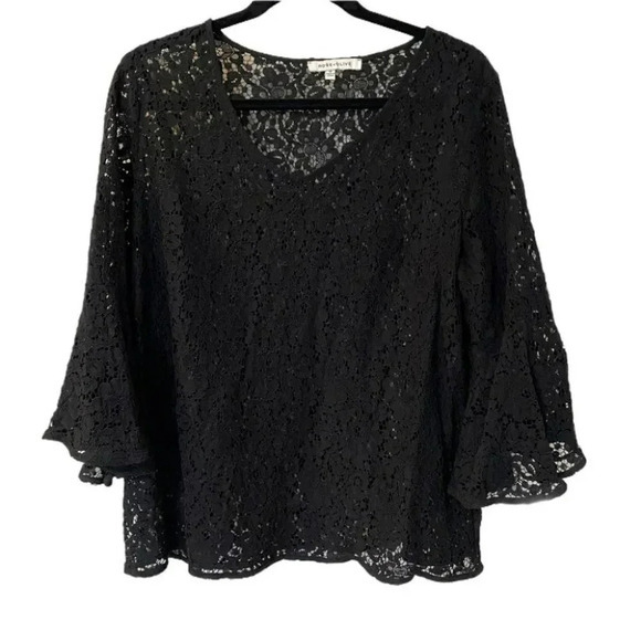 Rose & Olive Black Lace Blouse V-neck 3/4 Bell sleeve‎ Whimsigoth Vampy Size 1X - Picture 1 of 6